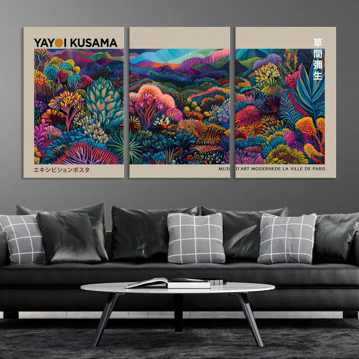 Framed Yayoi Kusama 1986 Wall Art Print – Japanese Wall Art Print, Wabi Sabi Yayoi Kusama Print - Vibrant Abstract Landscape Canvas Print