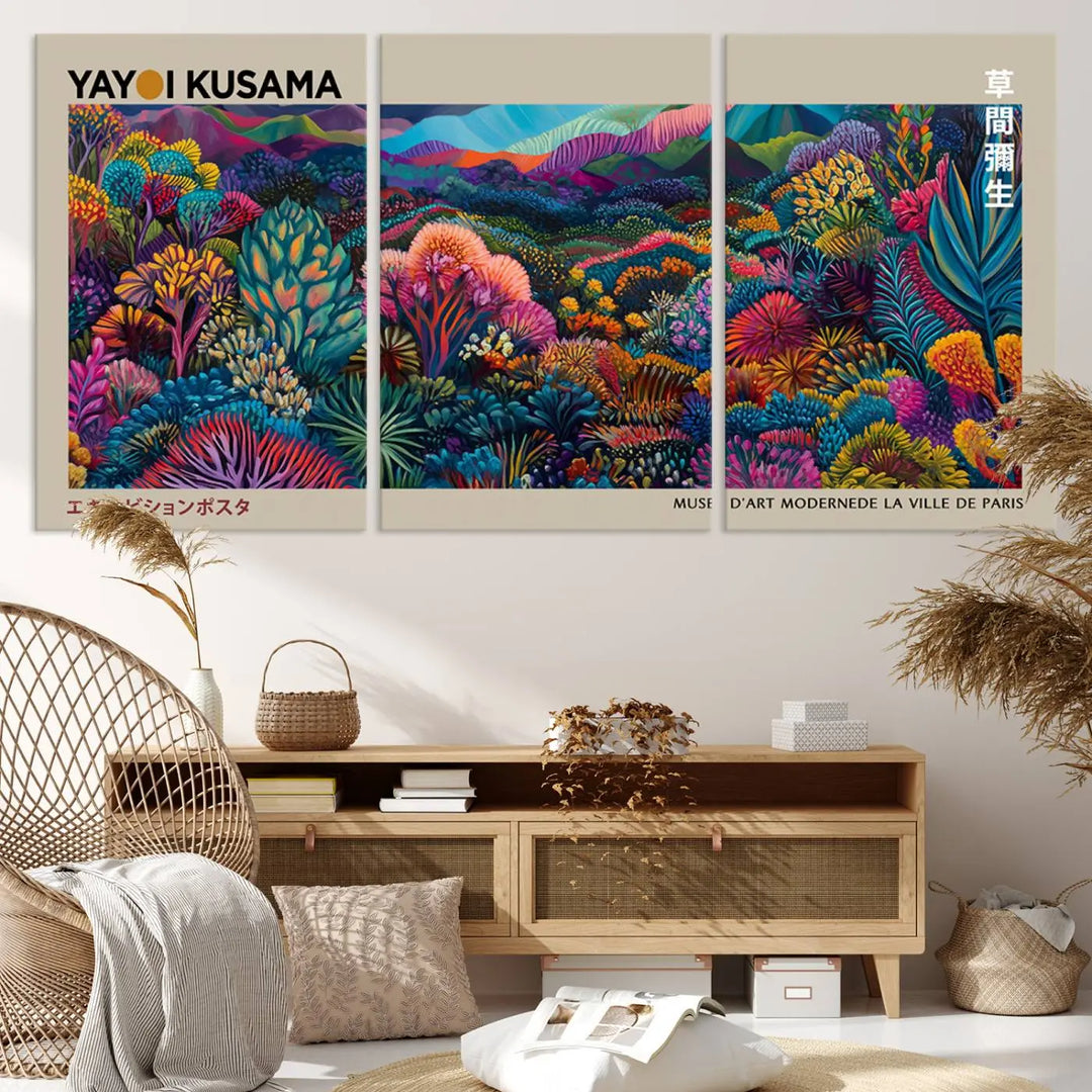 Framed Yayoi Kusama 1986 Wall Art Print – Japanese Wall Art Print, Wabi Sabi Yayoi Kusama Print - Vibrant Abstract Landscape Canvas Print