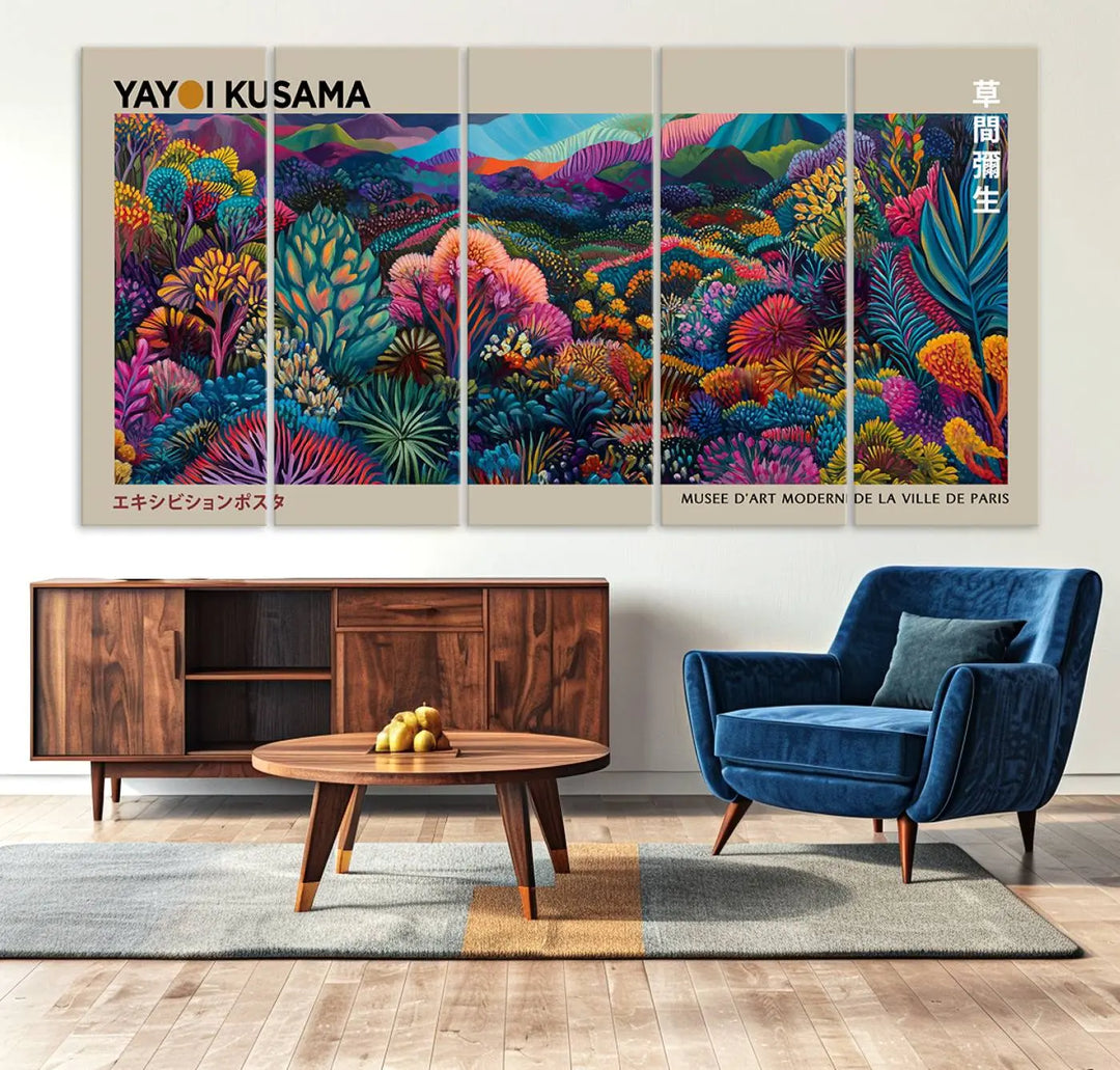 Framed Yayoi Kusama 1986 Wall Art Print – Japanese Wall Art Print, Wabi Sabi Yayoi Kusama Print - Vibrant Abstract Landscape Canvas Print