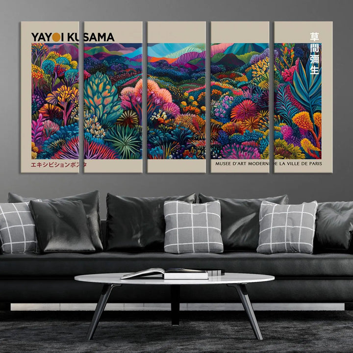 Framed Yayoi Kusama 1986 Wall Art Print – Japanese Wall Art Print, Wabi Sabi Yayoi Kusama Print - Vibrant Abstract Landscape Canvas Print