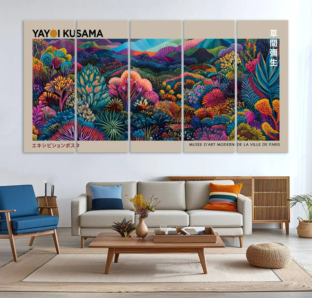 Framed Yayoi Kusama 1986 Wall Art Print – Japanese Wall Art Print, Wabi Sabi Yayoi Kusama Print - Vibrant Abstract Landscape Canvas Print