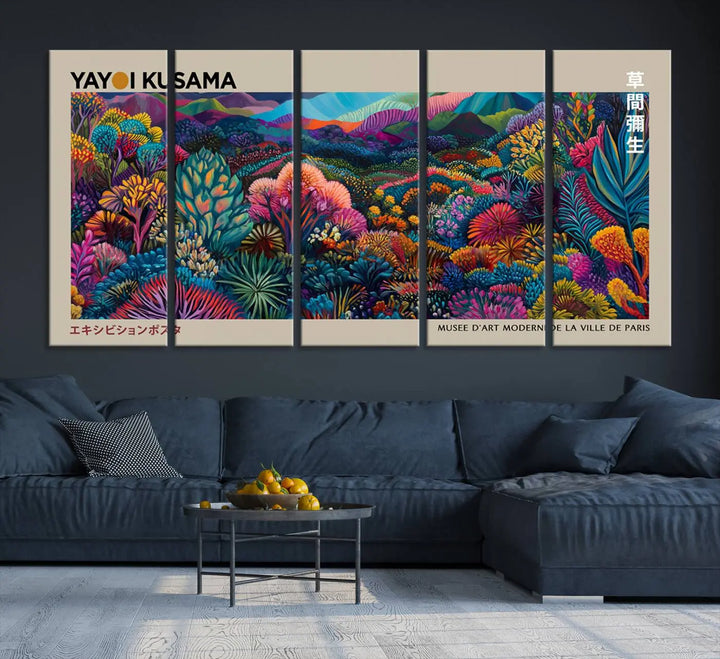 Framed Yayoi Kusama 1986 Wall Art Print – Japanese Wall Art Print, Wabi Sabi Yayoi Kusama Print - Vibrant Abstract Landscape Canvas Print