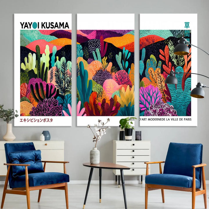 Framed Yayoi Kusama 1986 Wall Art Print – Japanese Wall Art Print, Wabi Sabi Yayoi Kusama Print - Vibrant Abstract Landscape Canvas Print