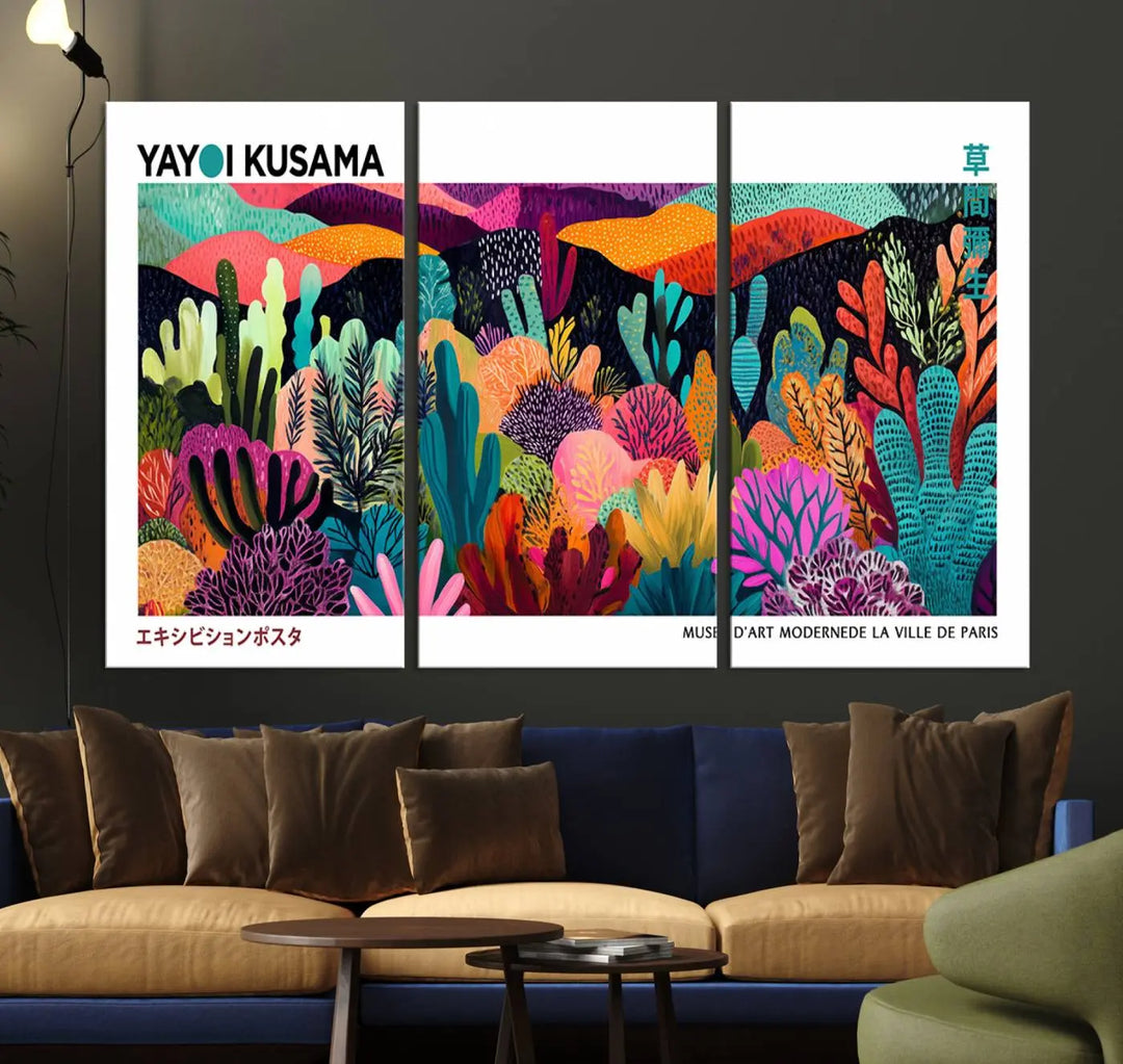 Framed Yayoi Kusama 1986 Wall Art Print – Japanese Wall Art Print, Wabi Sabi Yayoi Kusama Print - Vibrant Abstract Landscape Canvas Print