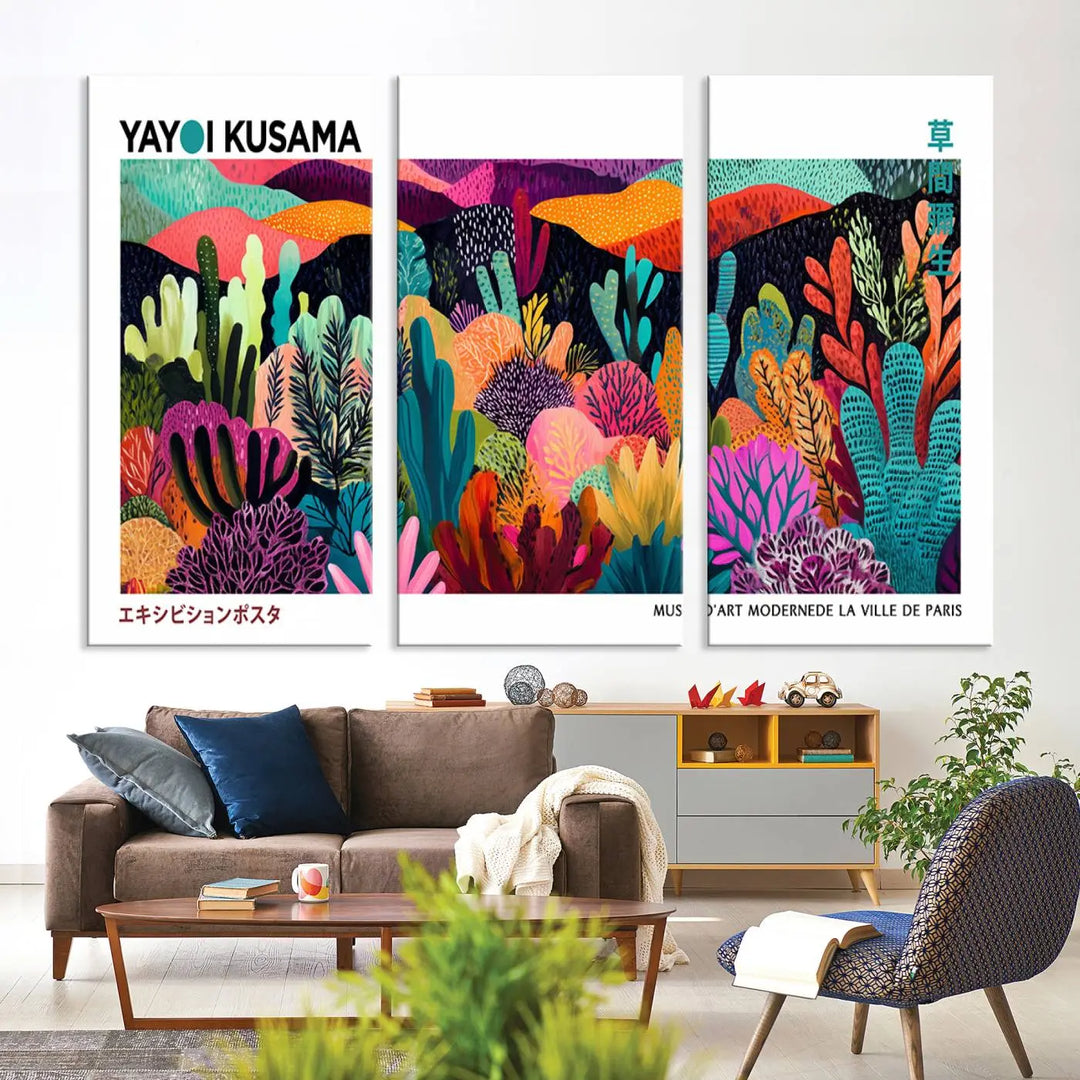 Framed Yayoi Kusama 1986 Wall Art Print – Japanese Wall Art Print, Wabi Sabi Yayoi Kusama Print - Vibrant Abstract Landscape Canvas Print