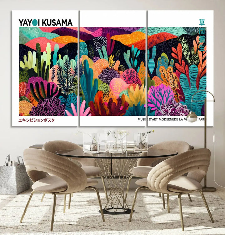 Framed Yayoi Kusama 1986 Wall Art Print – Japanese Wall Art Print, Wabi Sabi Yayoi Kusama Print - Vibrant Abstract Landscape Canvas Print