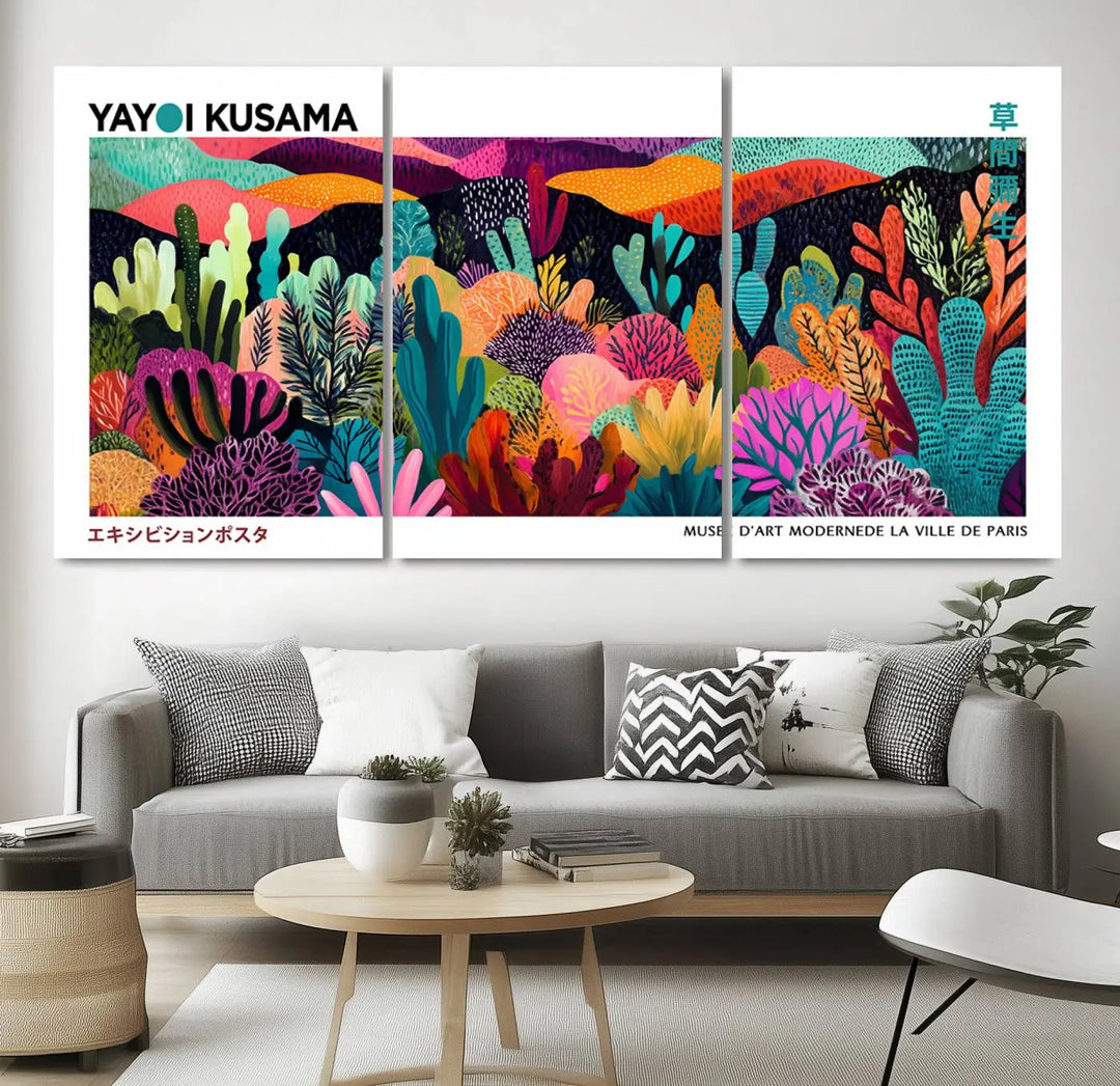 Framed Yayoi Kusama 1986 Wall Art Print – Japanese Wall Art Print, Wabi Sabi Yayoi Kusama Print - Vibrant Abstract Landscape Canvas Print