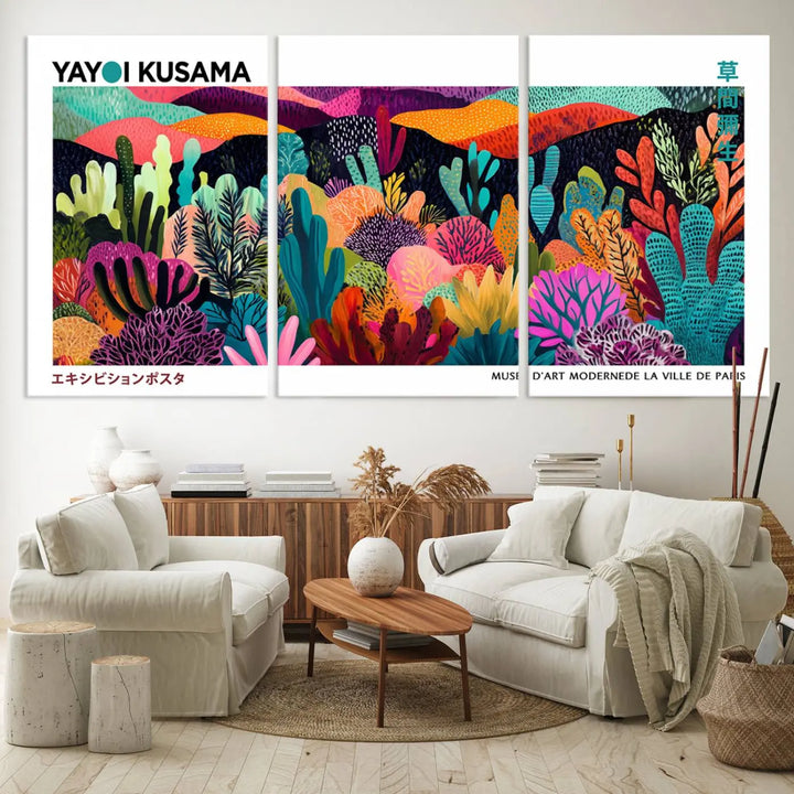 Framed Yayoi Kusama 1986 Wall Art Print – Japanese Wall Art Print, Wabi Sabi Yayoi Kusama Print - Vibrant Abstract Landscape Canvas Print