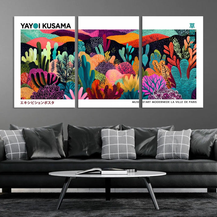 Framed Yayoi Kusama 1986 Wall Art Print – Japanese Wall Art Print, Wabi Sabi Yayoi Kusama Print - Vibrant Abstract Landscape Canvas Print