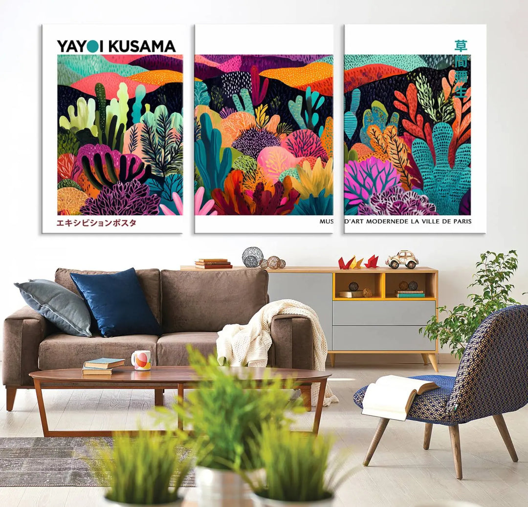 Framed Yayoi Kusama 1986 Wall Art Print – Japanese Wall Art Print, Wabi Sabi Yayoi Kusama Print - Vibrant Abstract Landscape Canvas Print