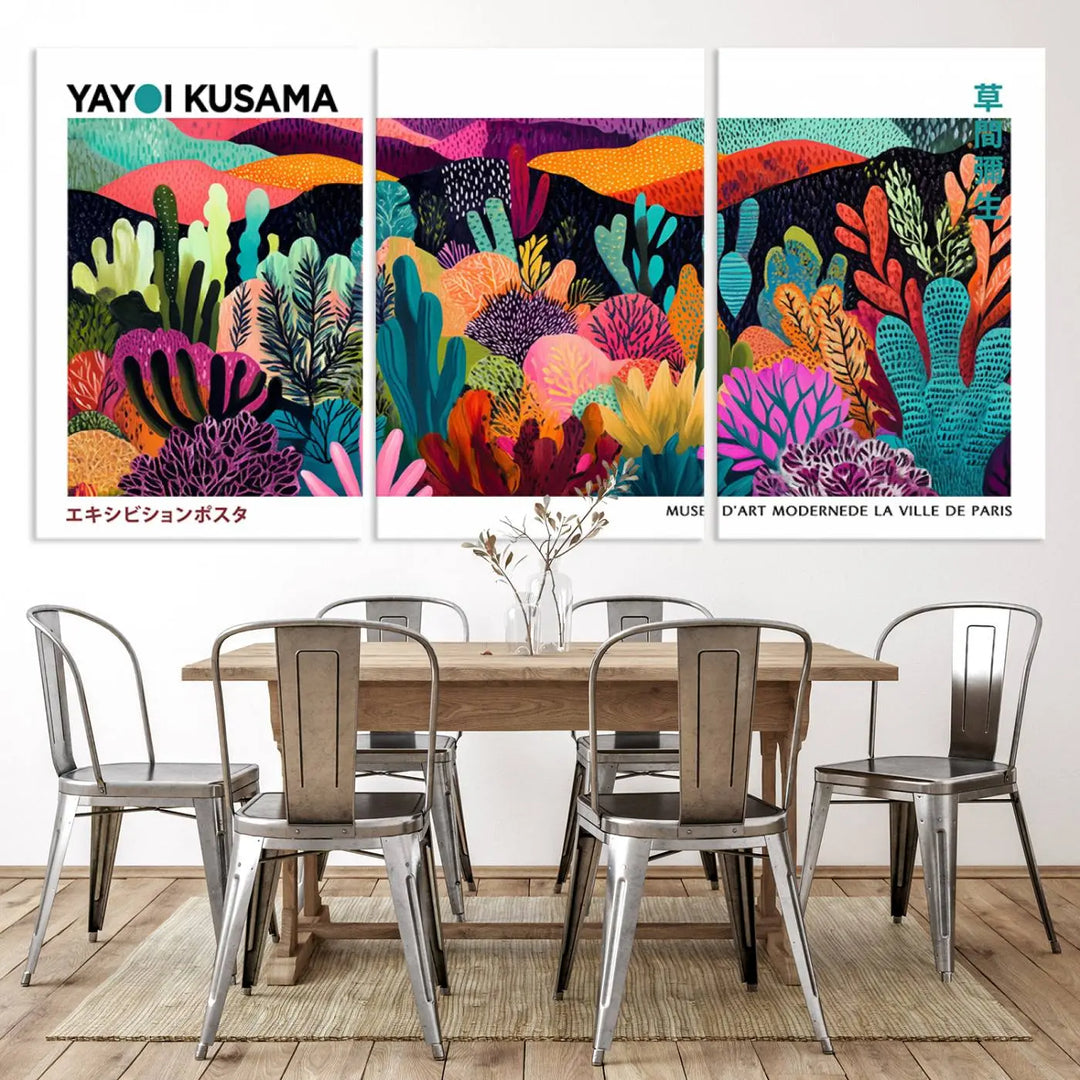 Framed Yayoi Kusama 1986 Wall Art Print – Japanese Wall Art Print, Wabi Sabi Yayoi Kusama Print - Vibrant Abstract Landscape Canvas Print