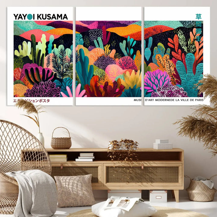 Framed Yayoi Kusama 1986 Wall Art Print – Japanese Wall Art Print, Wabi Sabi Yayoi Kusama Print - Vibrant Abstract Landscape Canvas Print