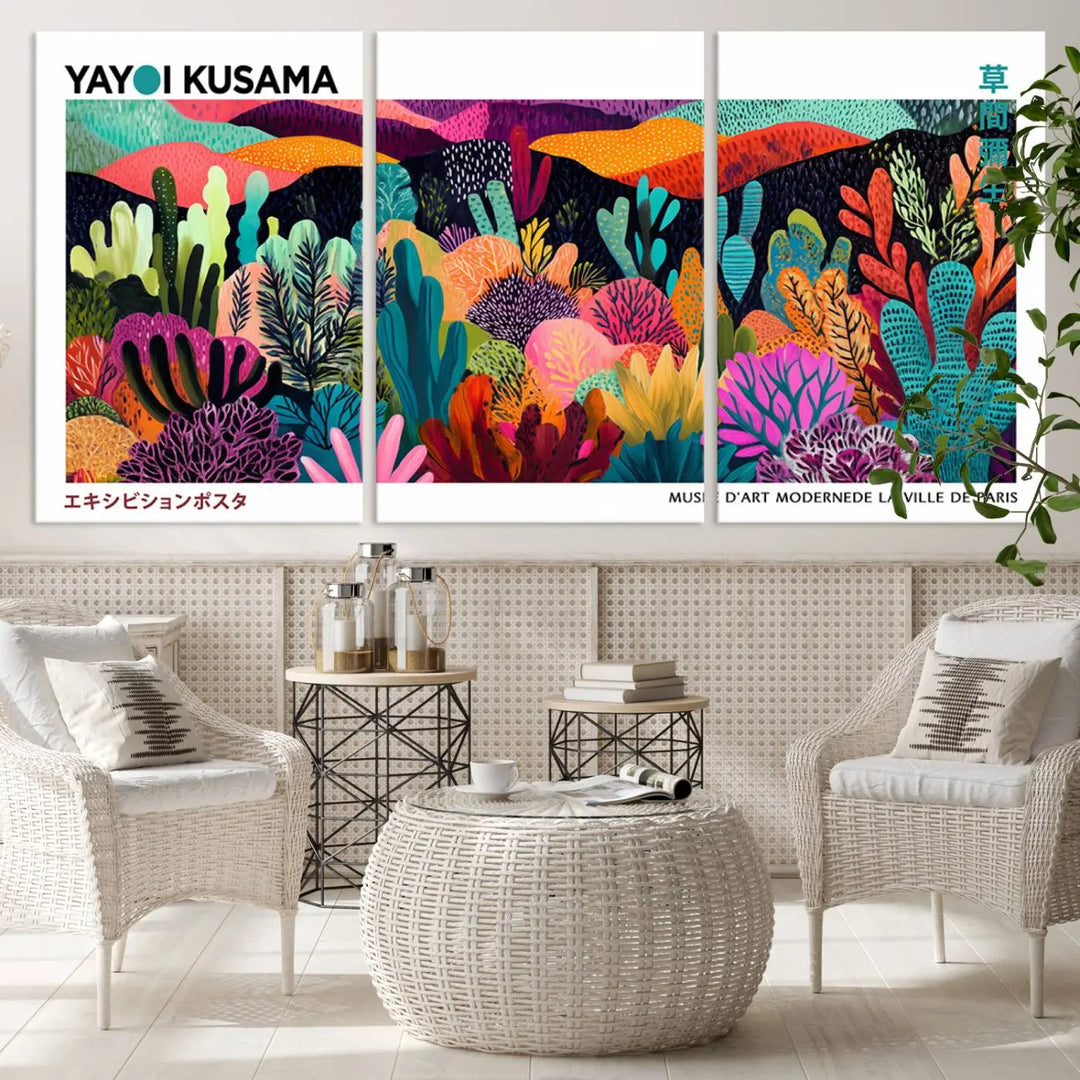 Framed Yayoi Kusama 1986 Wall Art Print – Japanese Wall Art Print, Wabi Sabi Yayoi Kusama Print - Vibrant Abstract Landscape Canvas Print