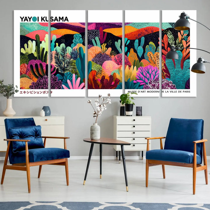 Framed Yayoi Kusama 1986 Wall Art Print – Japanese Wall Art Print, Wabi Sabi Yayoi Kusama Print - Vibrant Abstract Landscape Canvas Print