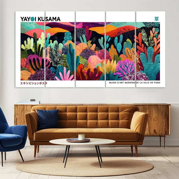 Framed Yayoi Kusama 1986 Wall Art Print – Japanese Wall Art Print, Wabi Sabi Yayoi Kusama Print - Vibrant Abstract Landscape Canvas Print