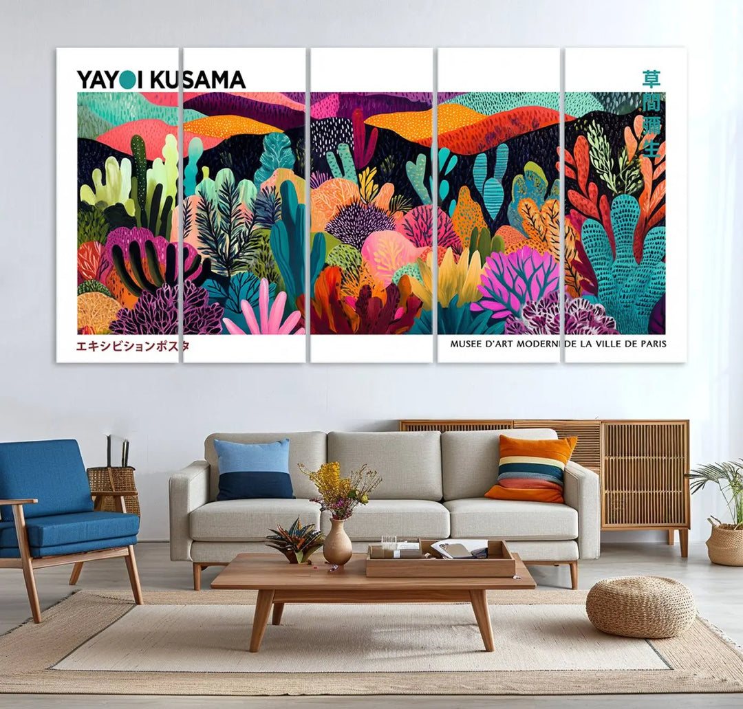 Framed Yayoi Kusama 1986 Wall Art Print – Japanese Wall Art Print, Wabi Sabi Yayoi Kusama Print - Vibrant Abstract Landscape Canvas Print