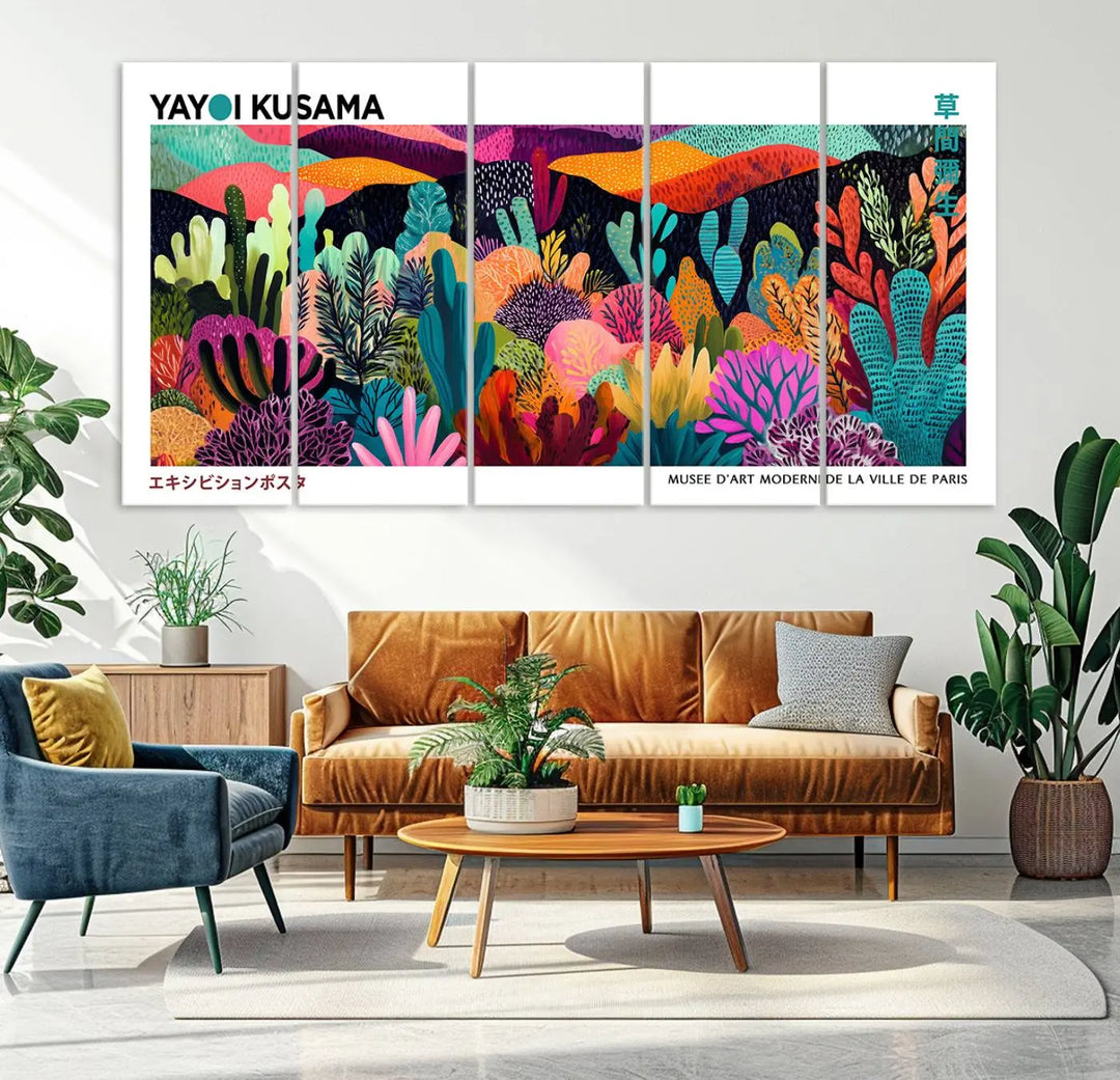 Framed Yayoi Kusama 1986 Wall Art Print – Japanese Wall Art Print, Wabi Sabi Yayoi Kusama Print - Vibrant Abstract Landscape Canvas Print