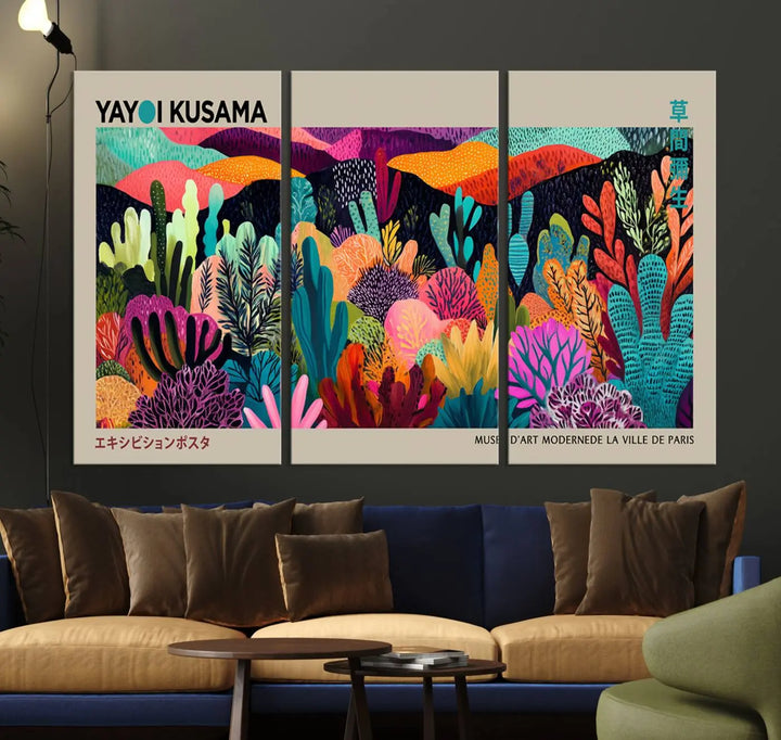 Framed Yayoi Kusama 1986 Wall Art Print – Japanese Wall Art Print, Wabi Sabi Yayoi Kusama Print - Vibrant Abstract Landscape Canvas Print