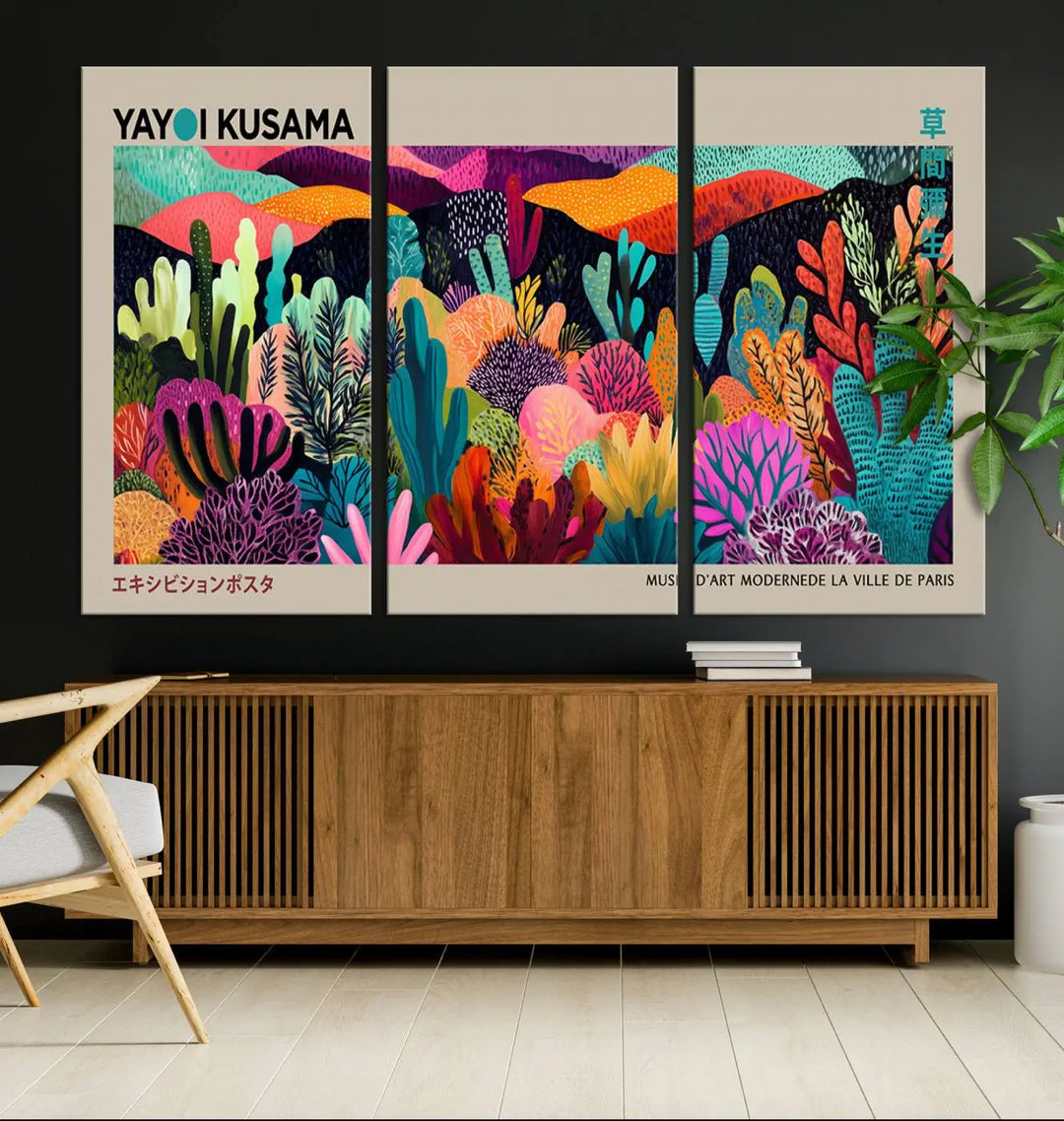 Framed Yayoi Kusama 1986 Wall Art Print – Japanese Wall Art Print, Wabi Sabi Yayoi Kusama Print - Vibrant Abstract Landscape Canvas Print