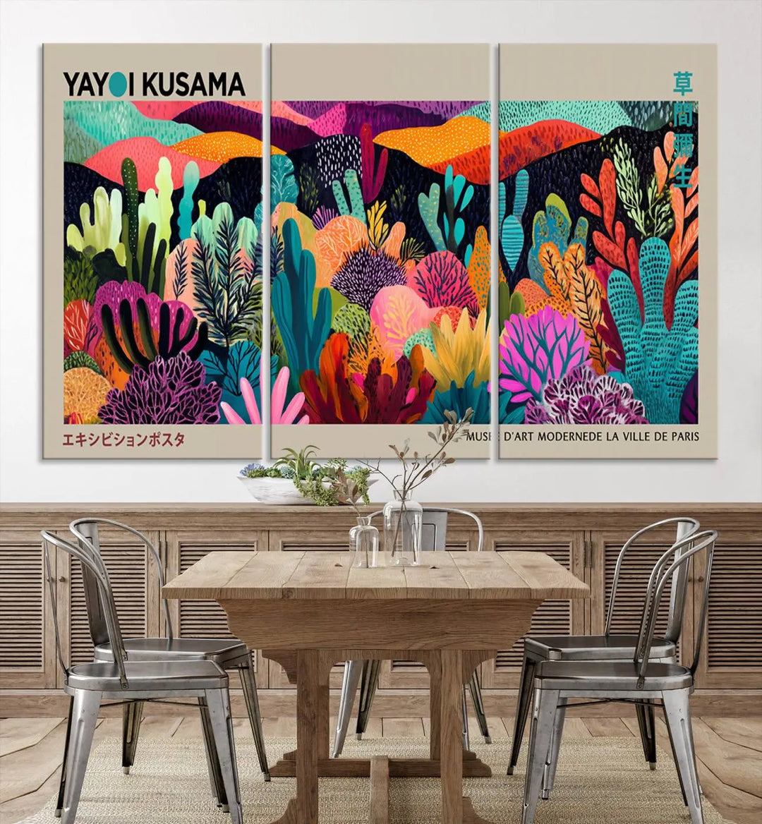 Framed Yayoi Kusama 1986 Wall Art Print – Japanese Wall Art Print, Wabi Sabi Yayoi Kusama Print - Vibrant Abstract Landscape Canvas Print