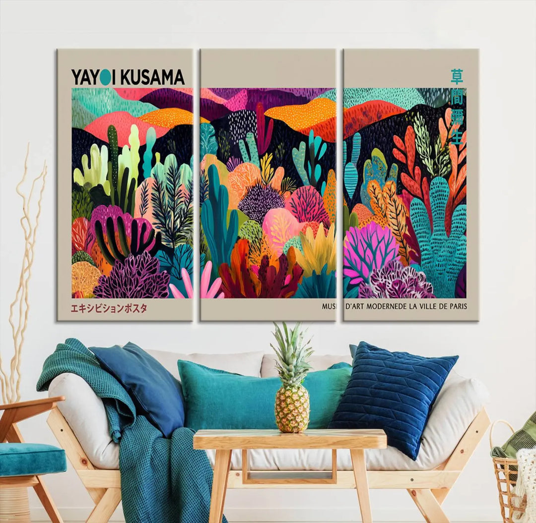 Framed Yayoi Kusama 1986 Wall Art Print – Japanese Wall Art Print, Wabi Sabi Yayoi Kusama Print - Vibrant Abstract Landscape Canvas Print