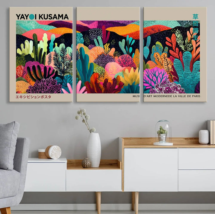 Framed Yayoi Kusama 1986 Wall Art Print – Japanese Wall Art Print, Wabi Sabi Yayoi Kusama Print - Vibrant Abstract Landscape Canvas Print