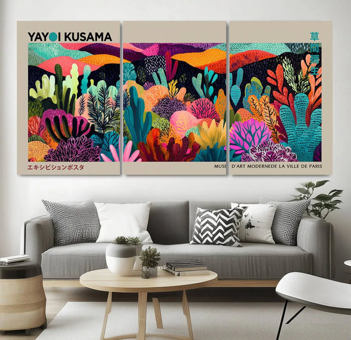 Framed Yayoi Kusama 1986 Wall Art Print – Japanese Wall Art Print, Wabi Sabi Yayoi Kusama Print - Vibrant Abstract Landscape Canvas Print