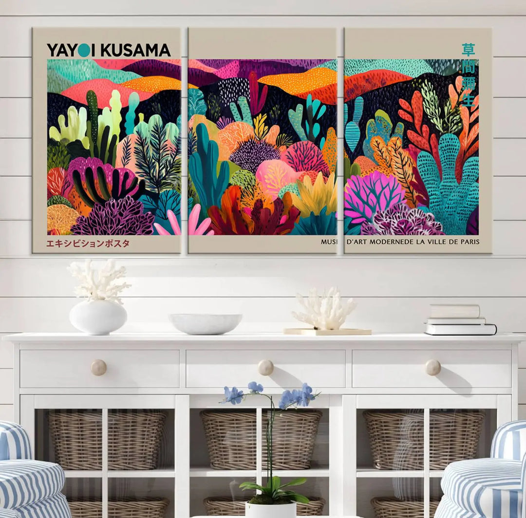 Framed Yayoi Kusama 1986 Wall Art Print – Japanese Wall Art Print, Wabi Sabi Yayoi Kusama Print - Vibrant Abstract Landscape Canvas Print