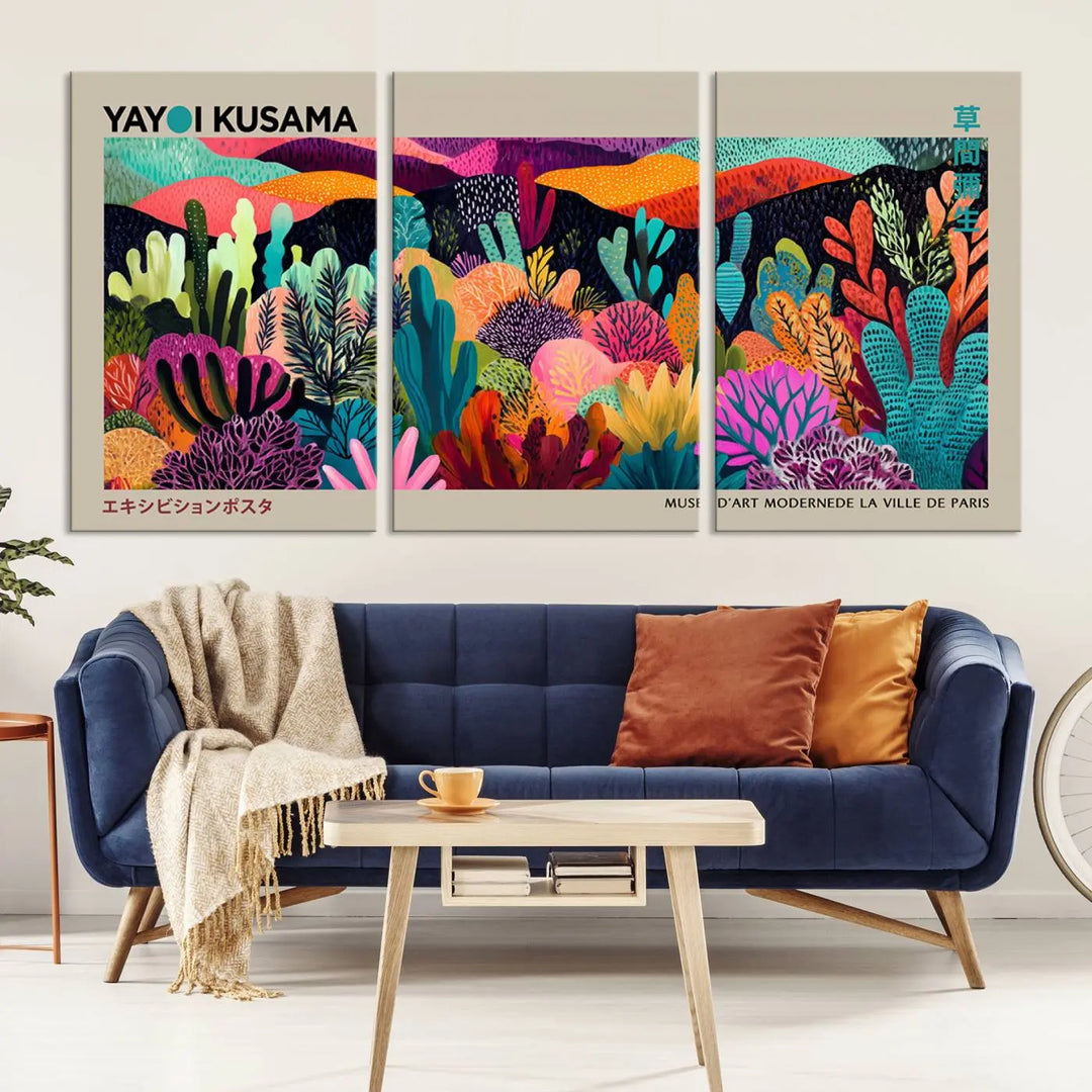 Framed Yayoi Kusama 1986 Wall Art Print – Japanese Wall Art Print, Wabi Sabi Yayoi Kusama Print - Vibrant Abstract Landscape Canvas Print