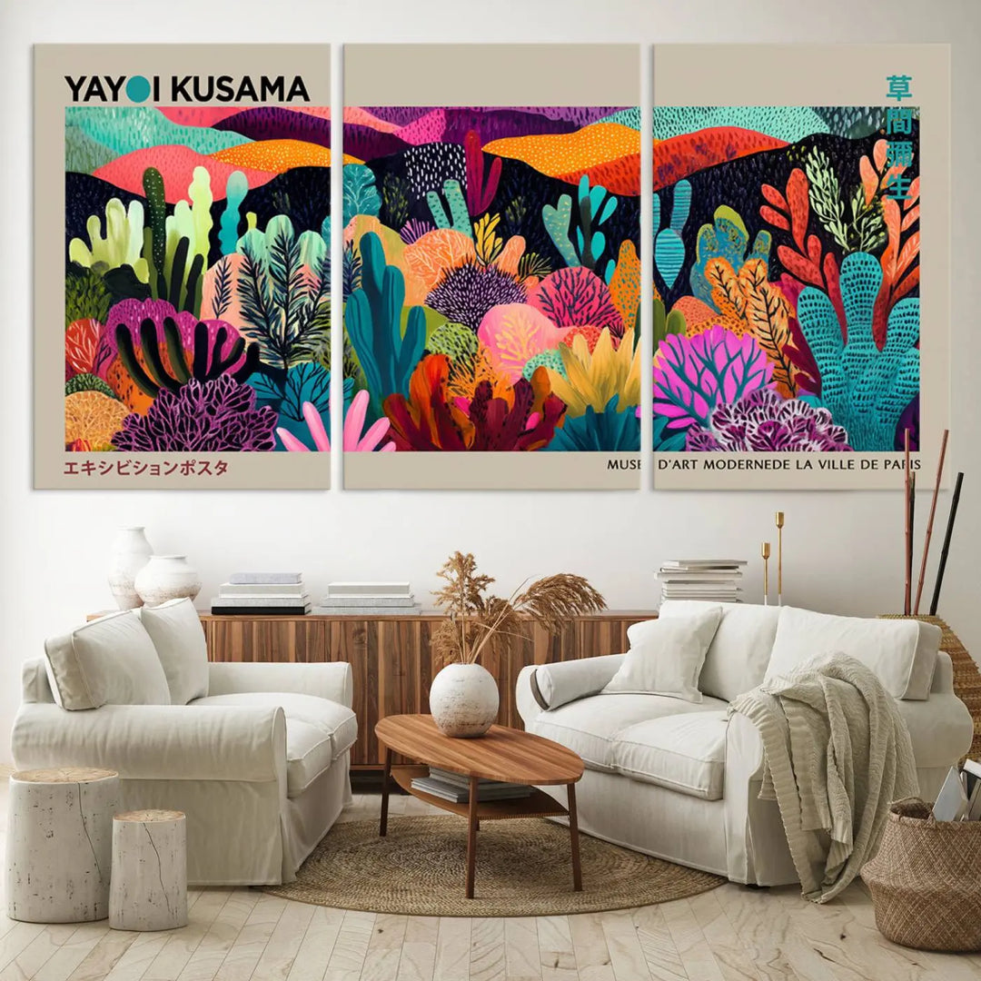 Framed Yayoi Kusama 1986 Wall Art Print – Japanese Wall Art Print, Wabi Sabi Yayoi Kusama Print - Vibrant Abstract Landscape Canvas Print