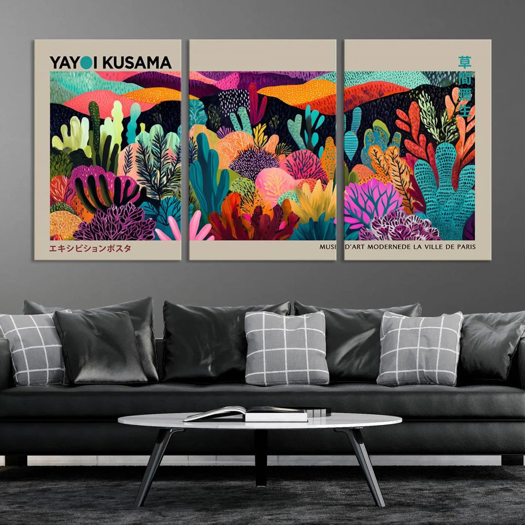 Framed Yayoi Kusama 1986 Wall Art Print – Japanese Wall Art Print, Wabi Sabi Yayoi Kusama Print - Vibrant Abstract Landscape Canvas Print