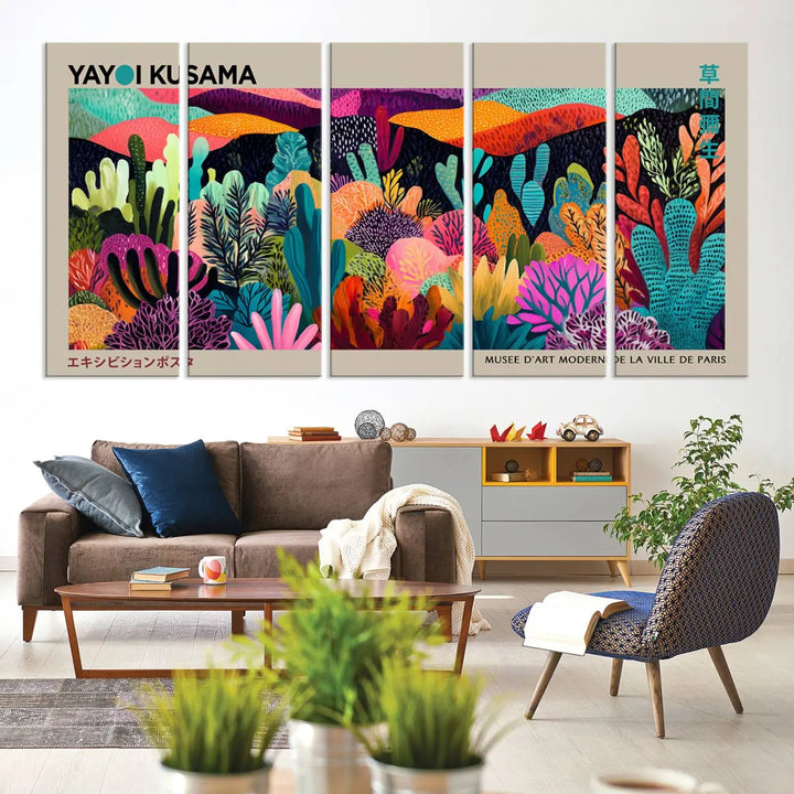 Framed Yayoi Kusama 1986 Wall Art Print – Japanese Wall Art Print, Wabi Sabi Yayoi Kusama Print - Vibrant Abstract Landscape Canvas Print