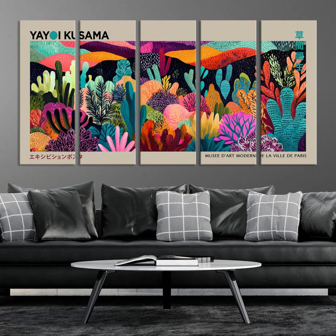 Framed Yayoi Kusama 1986 Wall Art Print – Japanese Wall Art Print, Wabi Sabi Yayoi Kusama Print - Vibrant Abstract Landscape Canvas Print