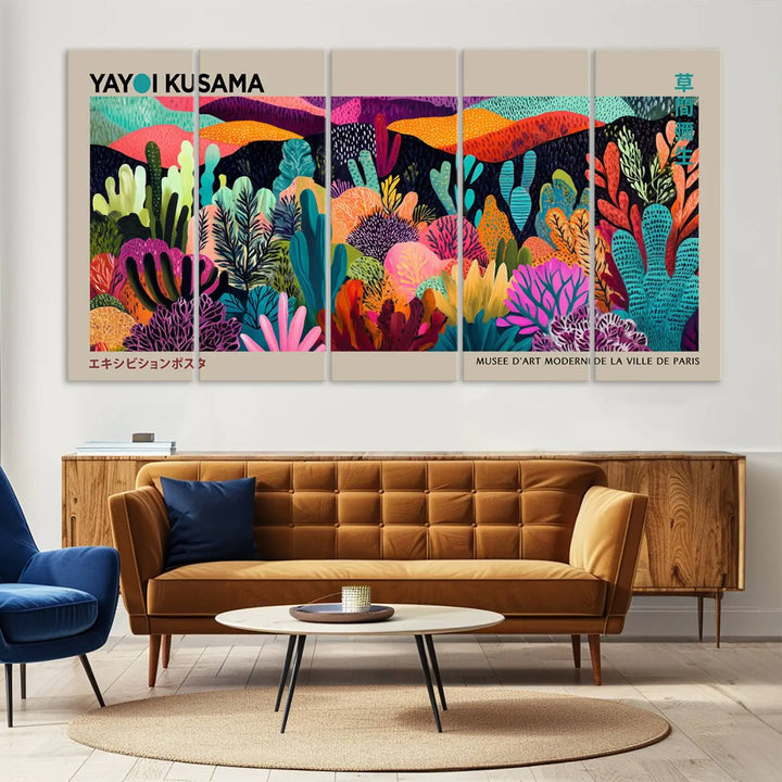 Framed Yayoi Kusama 1986 Wall Art Print – Japanese Wall Art Print, Wabi Sabi Yayoi Kusama Print - Vibrant Abstract Landscape Canvas Print