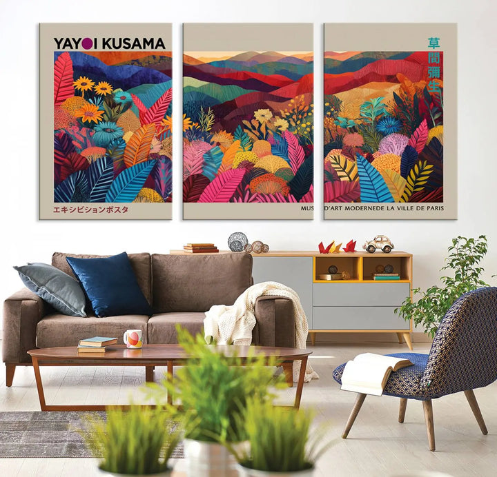 Framed Yayoi Kusama 1986 Wall Art Print – Japanese Wall Art Print, Wabi Sabi Yayoi Kusama Print - Vibrant Abstract Landscape Canvas Print