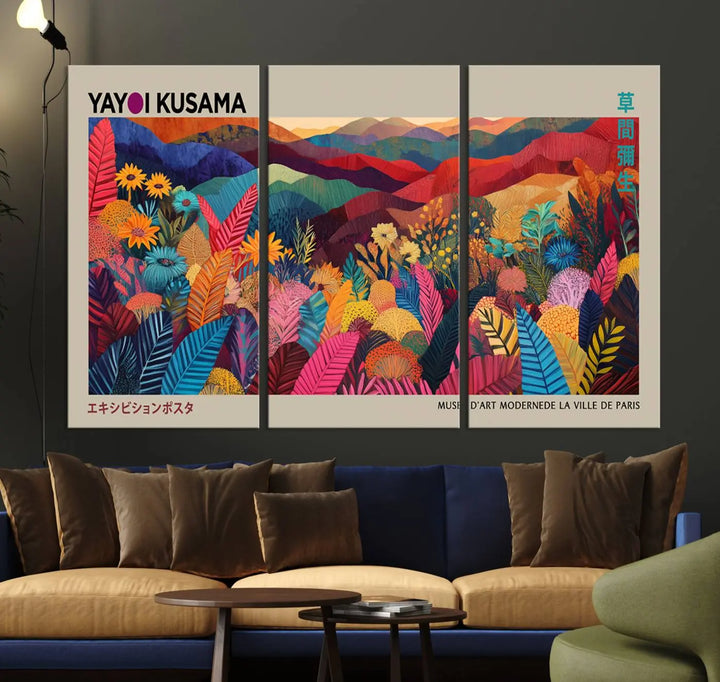 Framed Yayoi Kusama 1986 Wall Art Print – Japanese Wall Art Print, Wabi Sabi Yayoi Kusama Print - Vibrant Abstract Landscape Canvas Print