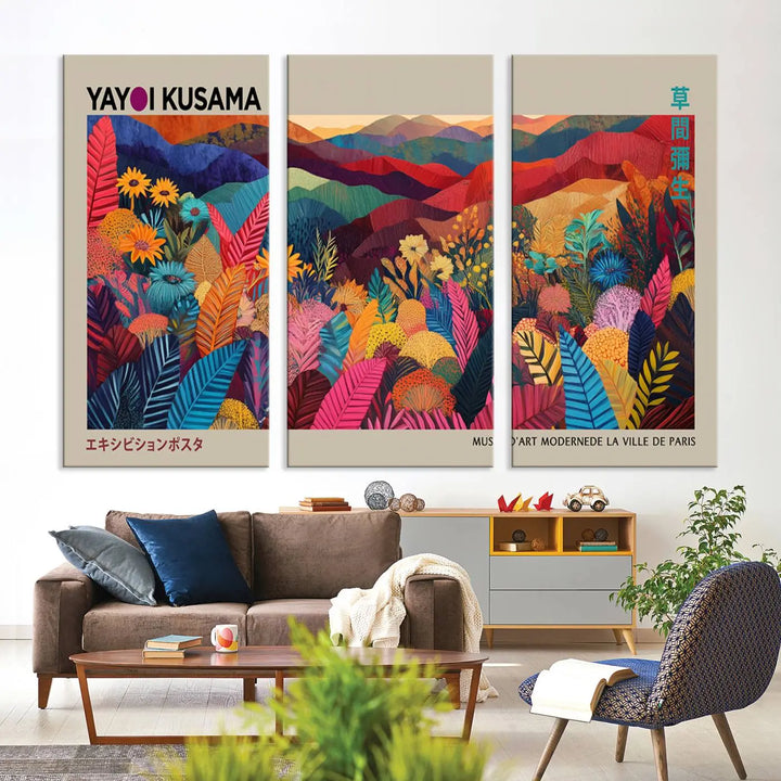 Framed Yayoi Kusama 1986 Wall Art Print – Japanese Wall Art Print, Wabi Sabi Yayoi Kusama Print - Vibrant Abstract Landscape Canvas Print