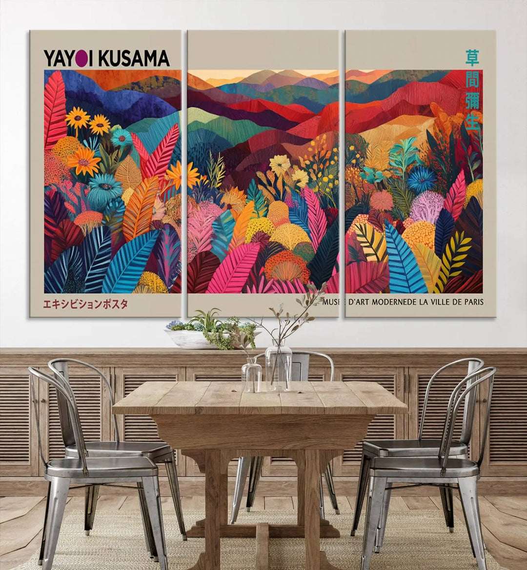 Framed Yayoi Kusama 1986 Wall Art Print – Japanese Wall Art Print, Wabi Sabi Yayoi Kusama Print - Vibrant Abstract Landscape Canvas Print