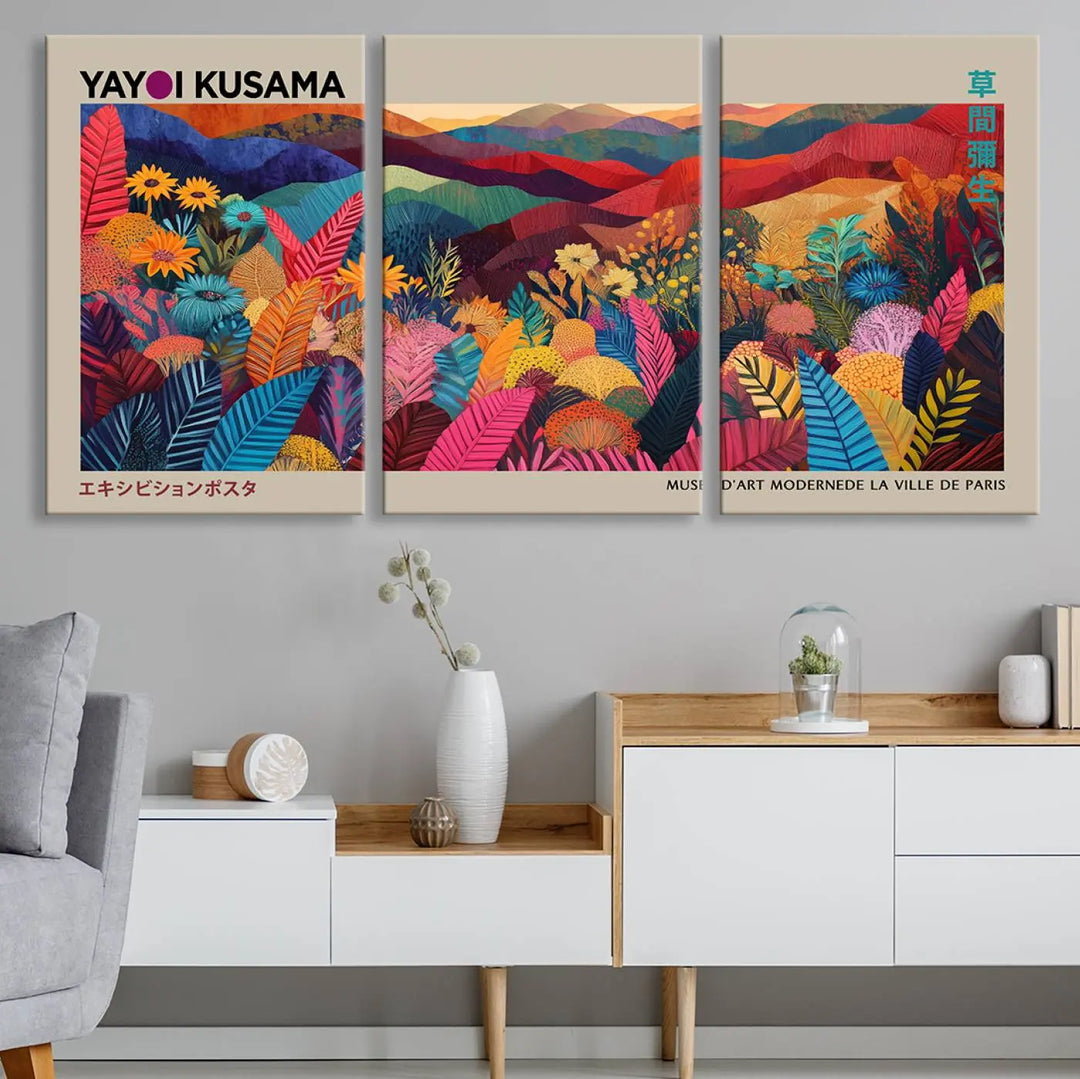 Framed Yayoi Kusama 1986 Wall Art Print – Japanese Wall Art Print, Wabi Sabi Yayoi Kusama Print - Vibrant Abstract Landscape Canvas Print