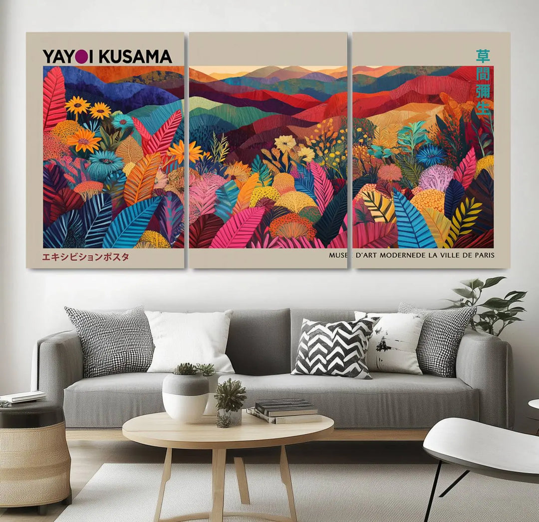 Framed Yayoi Kusama 1986 Wall Art Print – Japanese Wall Art Print, Wabi Sabi Yayoi Kusama Print - Vibrant Abstract Landscape Canvas Print