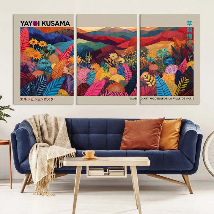 Framed Yayoi Kusama 1986 Wall Art Print – Japanese Wall Art Print, Wabi Sabi Yayoi Kusama Print - Vibrant Abstract Landscape Canvas Print