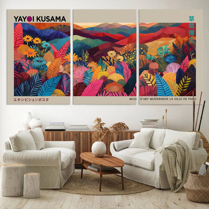 Framed Yayoi Kusama 1986 Wall Art Print – Japanese Wall Art Print, Wabi Sabi Yayoi Kusama Print - Vibrant Abstract Landscape Canvas Print