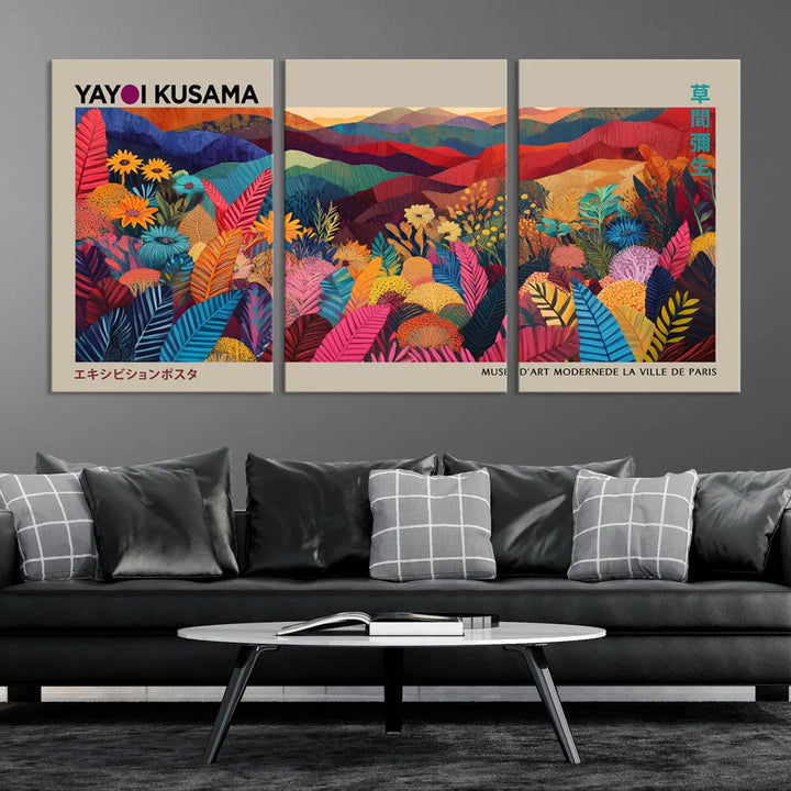 Framed Yayoi Kusama 1986 Wall Art Print – Japanese Wall Art Print, Wabi Sabi Yayoi Kusama Print - Vibrant Abstract Landscape Canvas Print