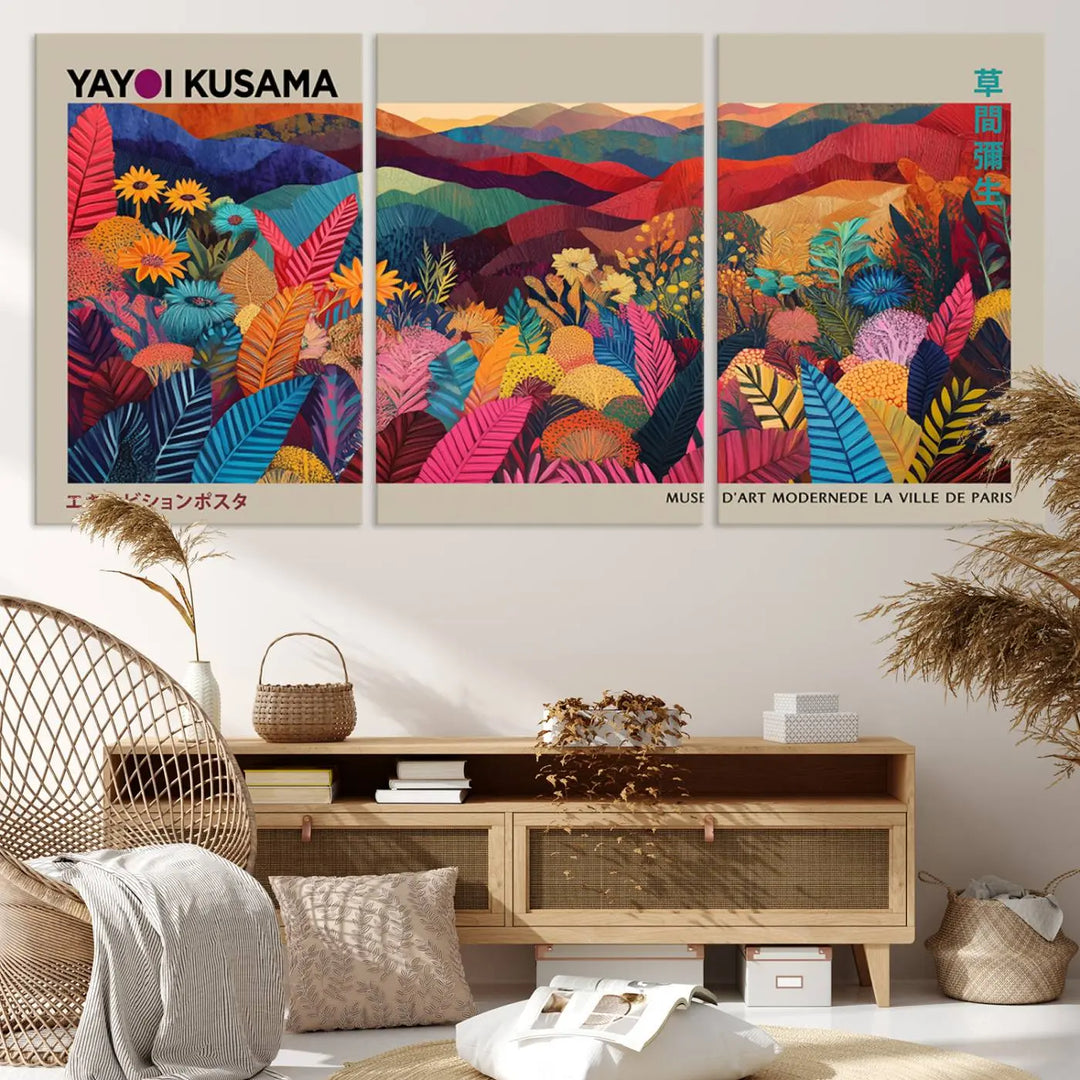 Framed Yayoi Kusama 1986 Wall Art Print – Japanese Wall Art Print, Wabi Sabi Yayoi Kusama Print - Vibrant Abstract Landscape Canvas Print