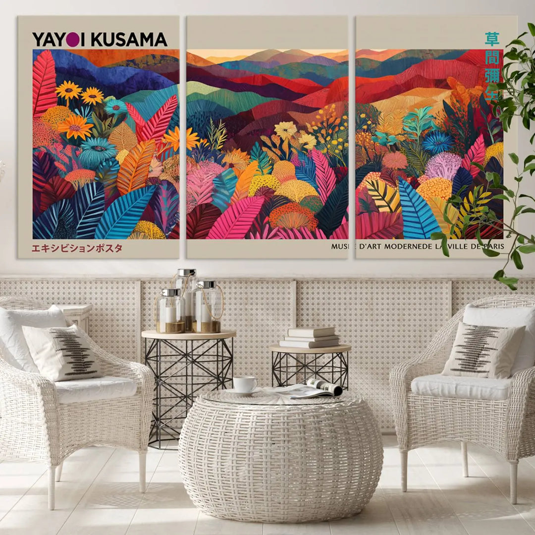 Framed Yayoi Kusama 1986 Wall Art Print – Japanese Wall Art Print, Wabi Sabi Yayoi Kusama Print - Vibrant Abstract Landscape Canvas Print