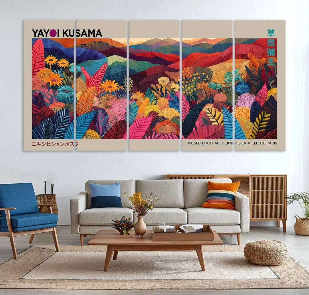 Framed Yayoi Kusama 1986 Wall Art Print – Japanese Wall Art Print, Wabi Sabi Yayoi Kusama Print - Vibrant Abstract Landscape Canvas Print