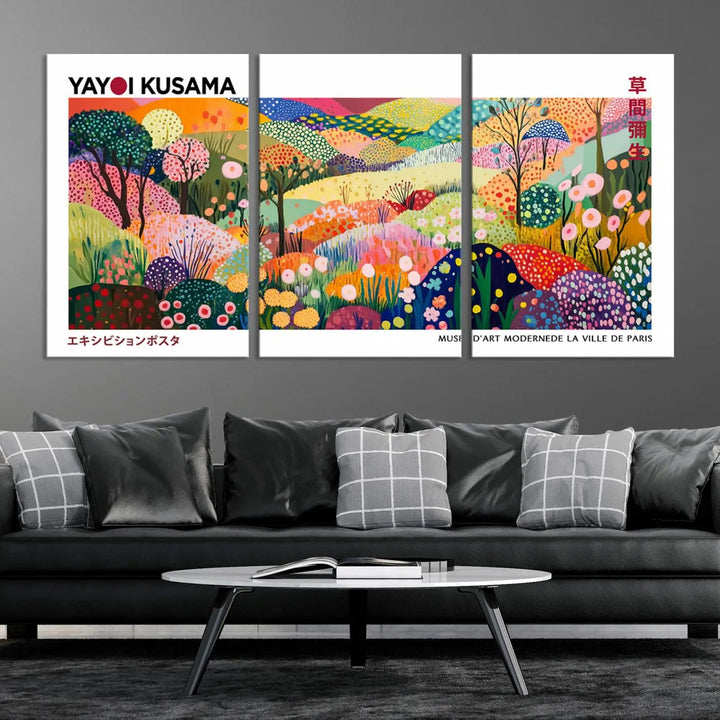 Framed Yayoi Kusama 1986 Wall Art Print – Japanese Wall Art Print, Wabi Sabi Yayoi Kusama Print - Vibrant Abstract Landscape Canvas Print