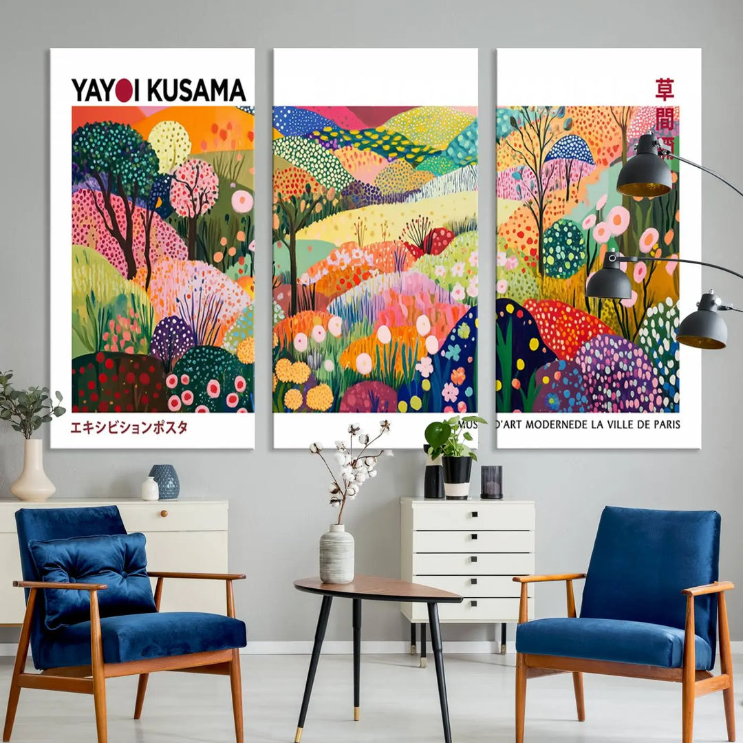 Framed Yayoi Kusama 1986 Wall Art Print – Japanese Wall Art Print, Wabi Sabi Yayoi Kusama Print - Vibrant Abstract Landscape Canvas Print