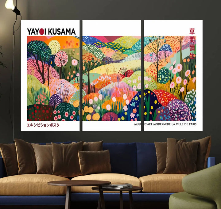 Framed Yayoi Kusama 1986 Wall Art Print – Japanese Wall Art Print, Wabi Sabi Yayoi Kusama Print - Vibrant Abstract Landscape Canvas Print