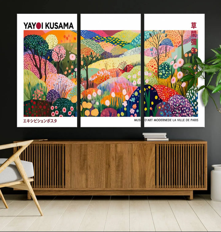 Framed Yayoi Kusama 1986 Wall Art Print – Japanese Wall Art Print, Wabi Sabi Yayoi Kusama Print - Vibrant Abstract Landscape Canvas Print